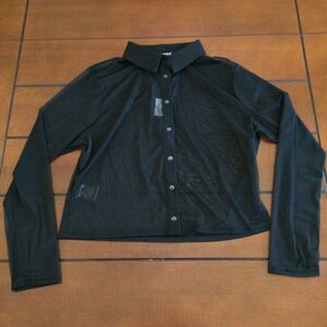 NWT Disturbia finis mesh button up top black 14